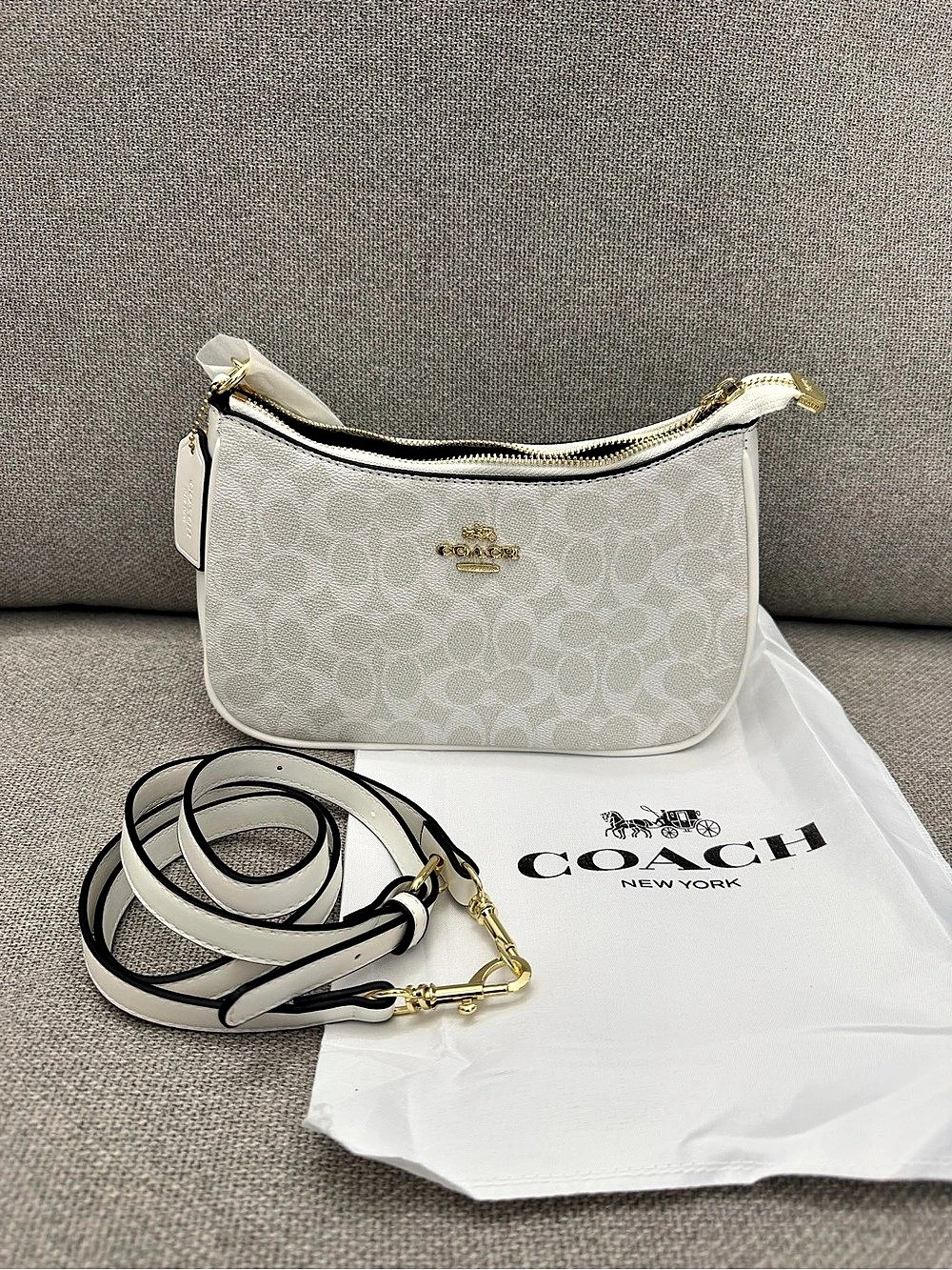 Coach Teri Shoulder Bag in Signature Canvas White Crossbody Bag NWT
